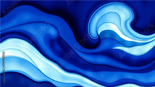 Vector Abstract deep blue ocean waves flows and ripples form dynamic patterns with fluid motion express tranquility and artistic style with a sense of depth and mystery