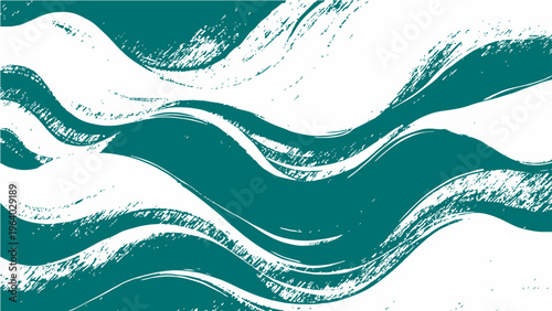 Vector Abstract brushstrokes in sea green depict dynamic waves in rhythmic movement and artwork evokes serene maritime landscape and textured artistry reflects fluid motion and modern expression