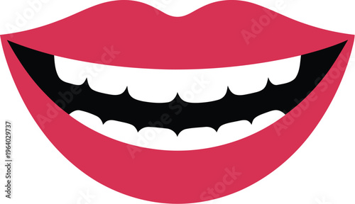 A cartoon illustration of smiling lips and white teeth with a dark interior
