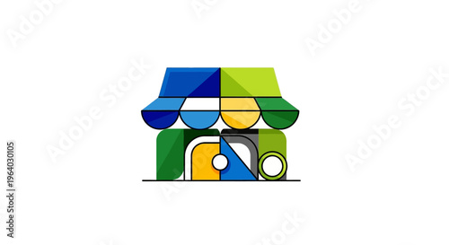 Colorful geometric shapes stacked together.