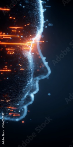 AI Robot Profile, Digital Space, 3D Render, High-Tech Environment, Side View, Neural Concept