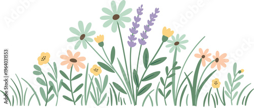 Colorful wildflowers and grass in a lush meadow scene