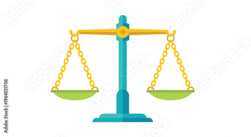 A colorful illustration depicting a traditional justice scale balanced and centered