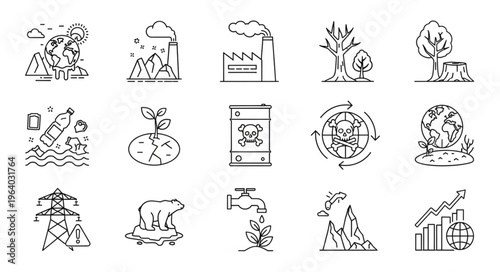 Collection of Environmental Issues and Conservation Icons.