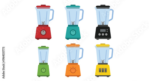 Colorful collection of kitchen blenders in a flat vector illustration