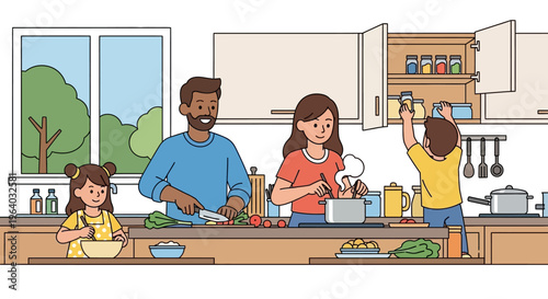 Family Cooking Together In Kitchen.