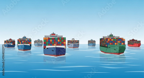 Container Ships Navigating the Ocean - A Fleet of Global Trade.