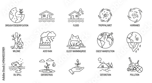 Ecology and Environmental Protection Icons Set - Nature Conservation and Sustainability.