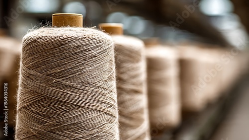 Spools of thread in a textile factory