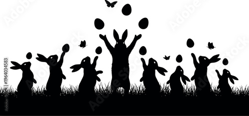 Easter day celebration with kids collecting easter eggs outdoors