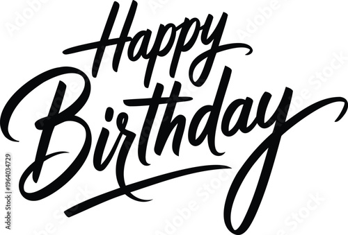Happy birthday handwritten script lettering with elegant flourishes for greeting card art.