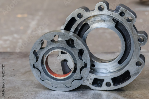 Fotografie Close-up of a disassembled automatic transmission oil pump gerotor set with metal housing