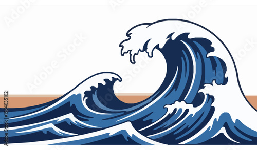 Decorative ocean wave vintage asian style vector illustration