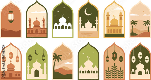 Islamic Arches With Mosques And Landscapes Keywords: islamic, mosque, architecture, arch, window