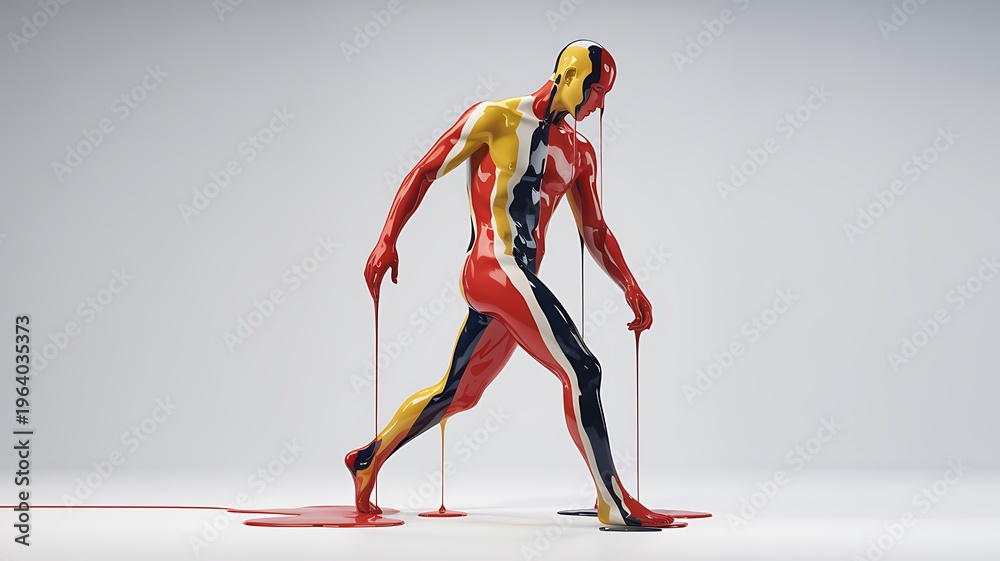 Fototapeta premium Striking Human Form Covered in Vibrant Dripping Paint for Creative Expression Art
