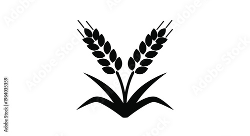 Vector illustration of black silhouette icon of wheat ears