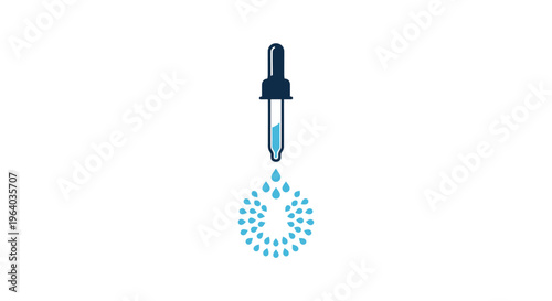 A dropper dropping blue liquid particles.