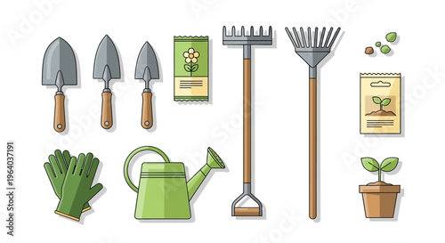 Gardening tools and supplies collection.