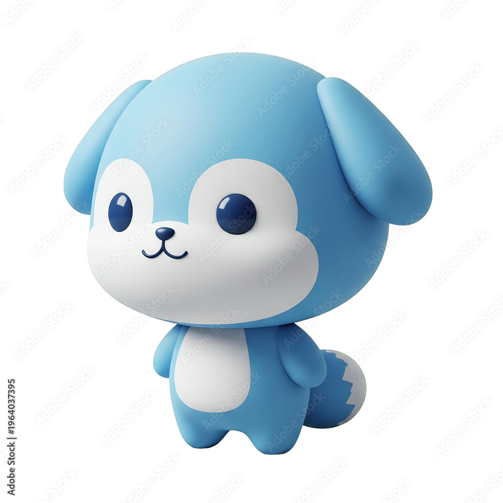 Obraz premium Cute blue cartoon dog with big eyes isolated on transparent background