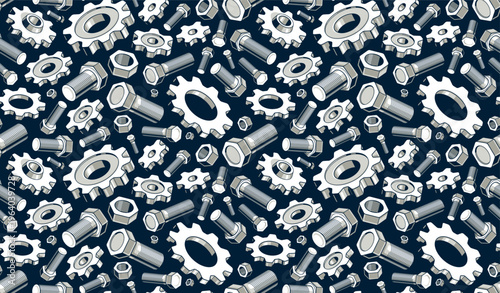 Modification, invention and solution theme seamless background, vector engineering endless wallpaper, bolts and gears tiling pattern, elements easy to use separately.