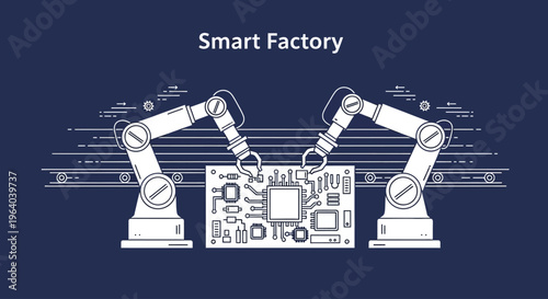 Industrial robotic arms in smart factory.