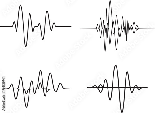 Collection of four different waveform patterns on a white background