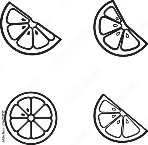 Illustration of four lemon wedges and slices