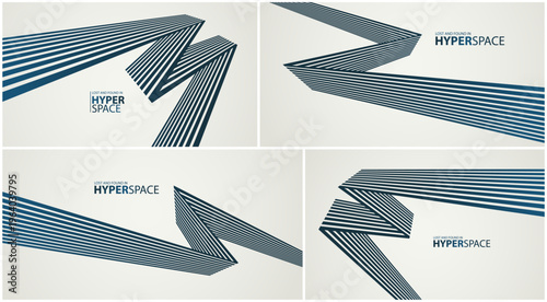 3D lines in impossible perspective vector minimal abstract background set, force and energy in dynamic motion creative concept, surreal speed.