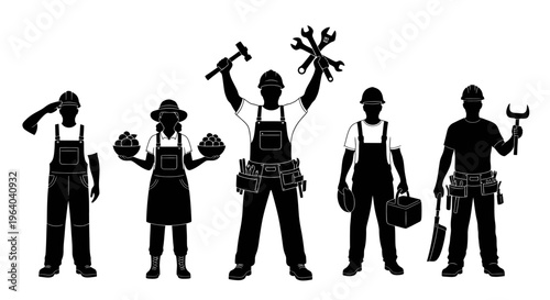 Master Craftsmen Agricultural Farm Construction Workers Vector Silhouette 2026