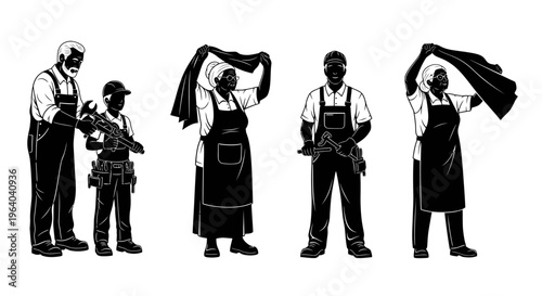 Multigenerational Family Trade Legacy Domestic Worker Vector Silhouette 2026