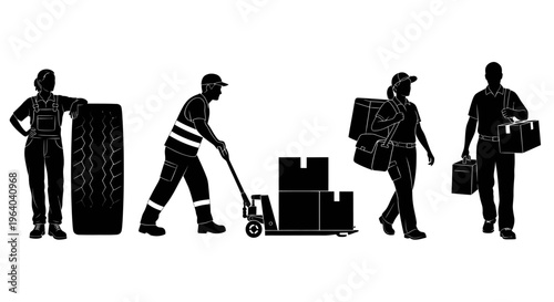 Warehouse Logistics Delivery Transportation Workers Vector Silhouette 2026