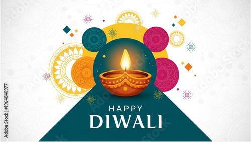 Festive Diwali celebration with lamp and colorful decorations indoors