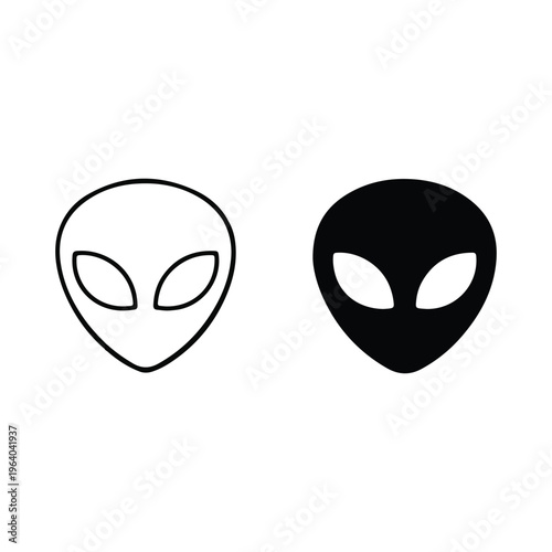 Alien Head Icon Outline and Solid Black UFO Face Vector Illustration
