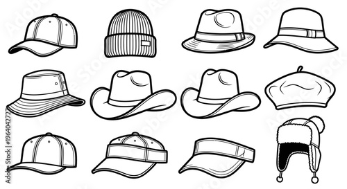 Collection of Various Style Hats.