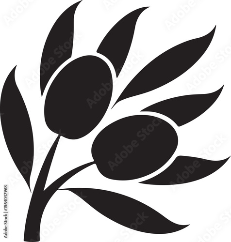 Olive branch icon with leaves and fruit symbol for mediterranean food and peace concepts.