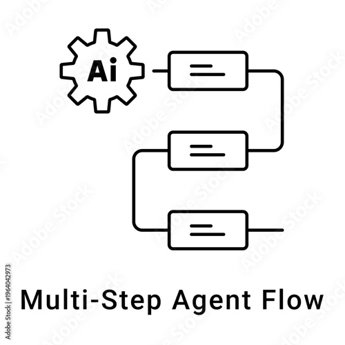 Vector icon for AI Multi-Step Flow, Multi-Agent AI Process, AI-Driven Multi-Step System, Multi-Step Automation Flow, AI Workflow Execution. Minimalist and clean style icon. Editable Stroke.