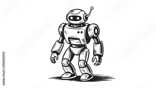 AI Robot Character Hand Drawn Marker Doodle for Artificial Intelligence and Robotic Tech Concepts
