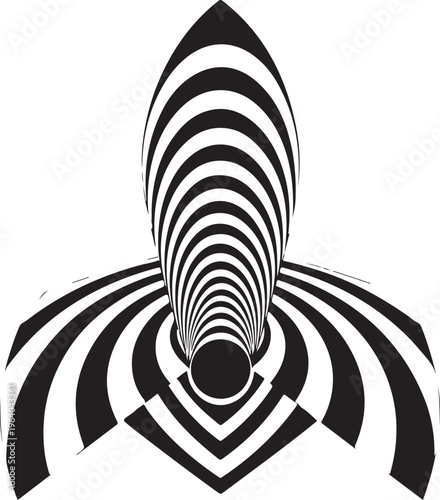 Abstract black and white vortex pattern, optical illusion, hypnotic tunnel, surreal art.