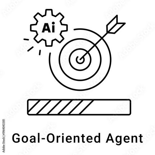 Vector icon for AI Goal-Oriented Agent, Smart Goal Execution, AI-Driven Targeting, Goal-Focused AI System, Intelligent Goal Automation. Editable stroke.