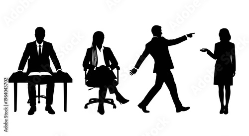 Burnout & Workplace Stress Silhouettes | Overworked Office Employees Vector Set