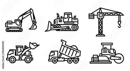 Construction vehicles and equipment icons 6.