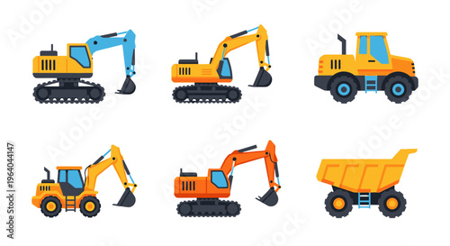Construction vehicles for heavy industry.
