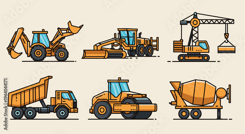 Construction vehicles in a row.