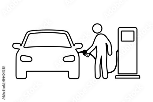 車に給油する人物のラインアイコン