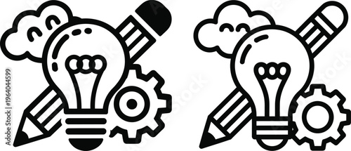 Creative ideas light bulb gear pencil and cloud vector illustration for innovation and problem solving concepts