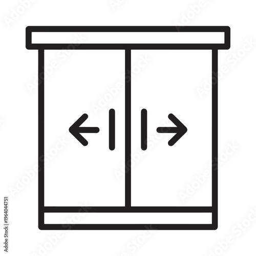 Line art illustration of a sliding door with arrows indicating movement