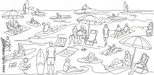 beach scene with people illustrations