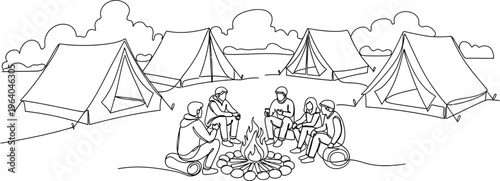 camping, people sitting around campfire