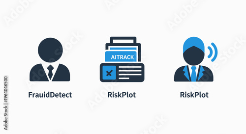 Fraud detection, risk plotting, and security alert icons for financial and business intelligence, analysis, and protection