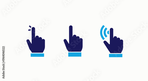 Digital hand click, pointer, and tap gesture icons for user interface, interactive design, and web navigation elements